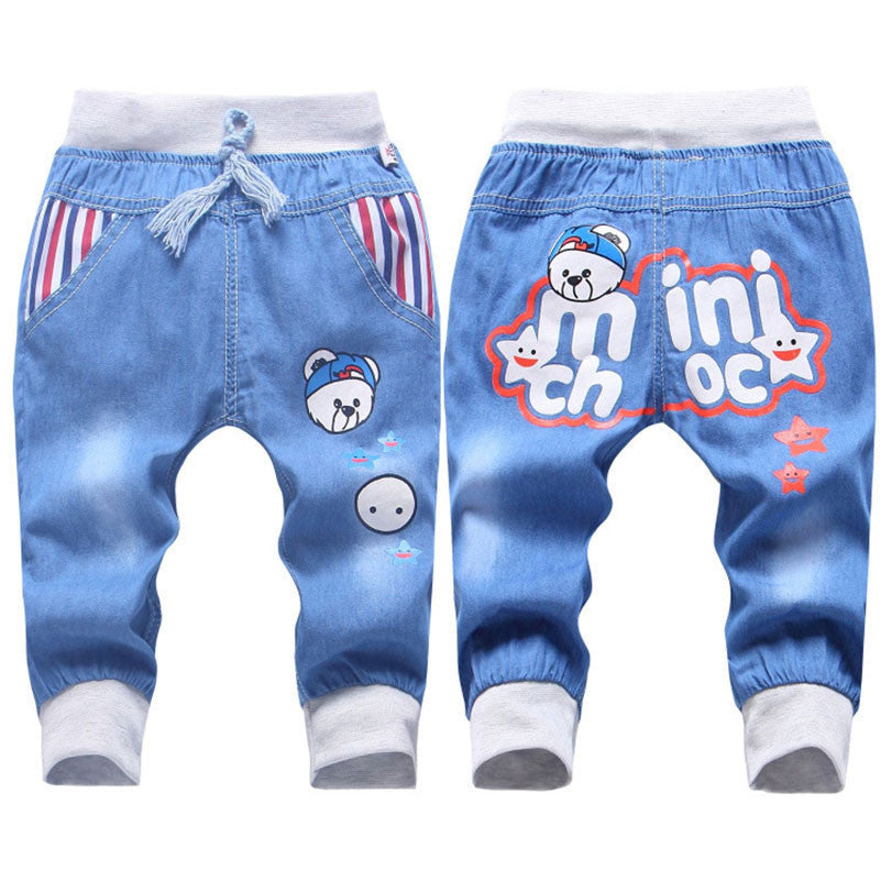 Fashion Kids Jeans Elastic Waist Straight Cartoon Jeans Denim Seventh Pants Retail Jeans For Kids 2-5 Y WB141 - CelebritystyleFashion.com.au online clothing shop australia