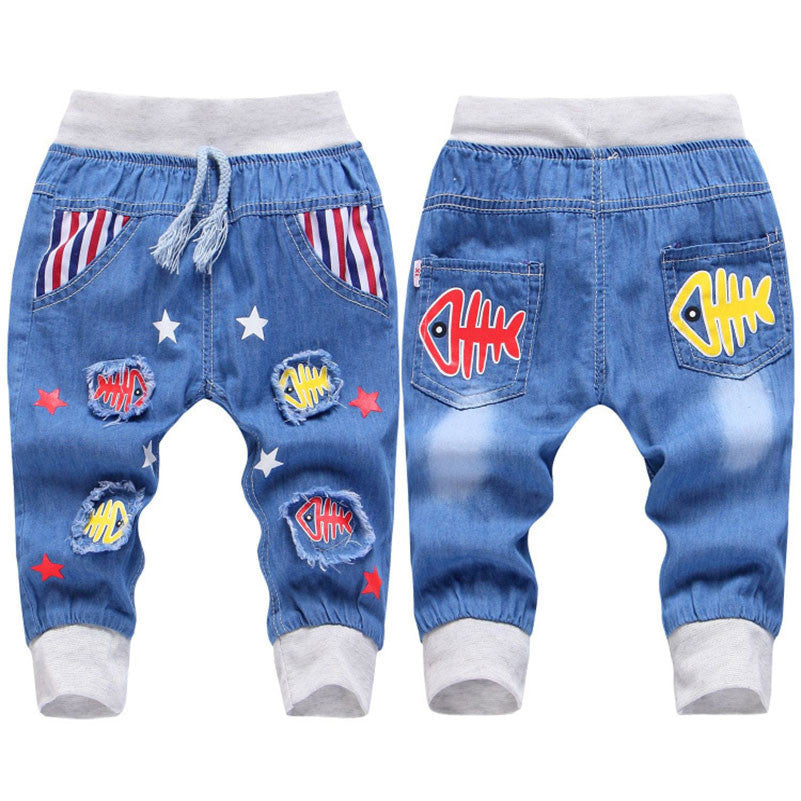 Fashion Kids Jeans Elastic Waist Straight Cartoon Jeans Denim Seventh Pants Retail Jeans For Kids 2-5 Y WB141 - CelebritystyleFashion.com.au online clothing shop australia