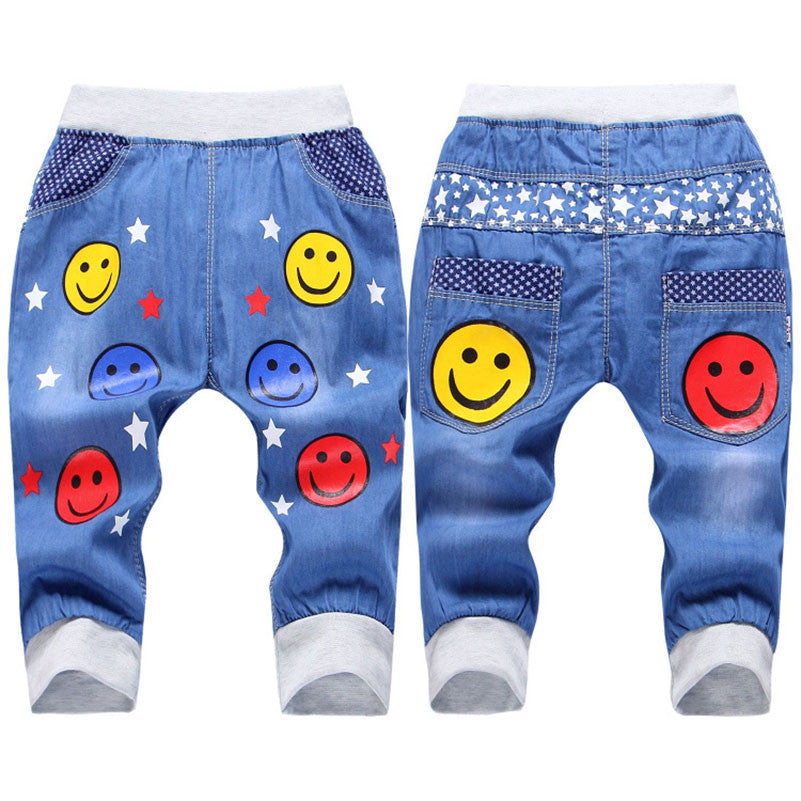 Fashion Kids Jeans Elastic Waist Straight Cartoon Jeans Denim Seventh Pants Retail Jeans For Kids 2-5 Y WB141 - CelebritystyleFashion.com.au online clothing shop australia