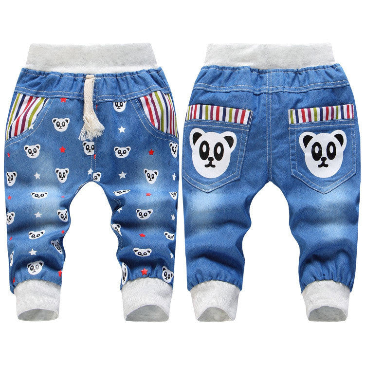 Fashion Kids Jeans Elastic Waist Straight Cartoon Jeans Denim Seventh Pants Retail Jeans For Kids 2-5 Y WB141 - CelebritystyleFashion.com.au online clothing shop australia