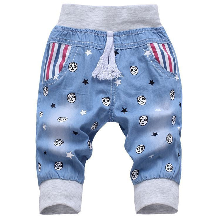 Fashion Kids Jeans Elastic Waist Straight Cartoon Jeans Denim Seventh Pants Retail Jeans For Kids 2-5 Y WB141 - CelebritystyleFashion.com.au online clothing shop australia