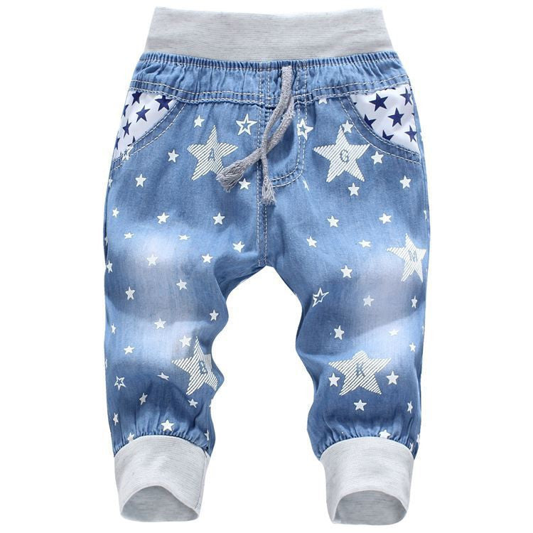 Fashion Kids Jeans Elastic Waist Straight Cartoon Jeans Denim Seventh Pants Retail Jeans For Kids 2-5 Y WB141 - CelebritystyleFashion.com.au online clothing shop australia