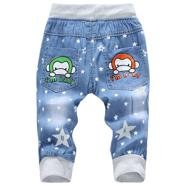 Kids Jeans Elastic Waist Straight Cartoon Jeans Denim Seventh Pants Retail Jeans For Kids 2-5 Y WB141 - CelebritystyleFashion.com.au online clothing shop australia