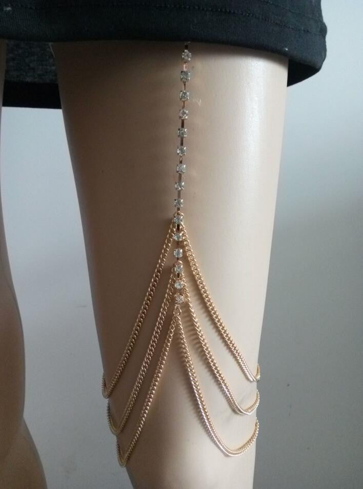 SILVER PLATED SILVER RHINESTONE LEG CHAINS THREE LAYERS THIGH CHAINS BODY JEWELRY 3 COLORS - CelebritystyleFashion.com.au online clothing shop australia