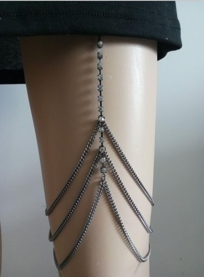 SILVER PLATED SILVER RHINESTONE LEG CHAINS THREE LAYERS THIGH CHAINS BODY JEWELRY 3 COLORS - CelebritystyleFashion.com.au online clothing shop australia