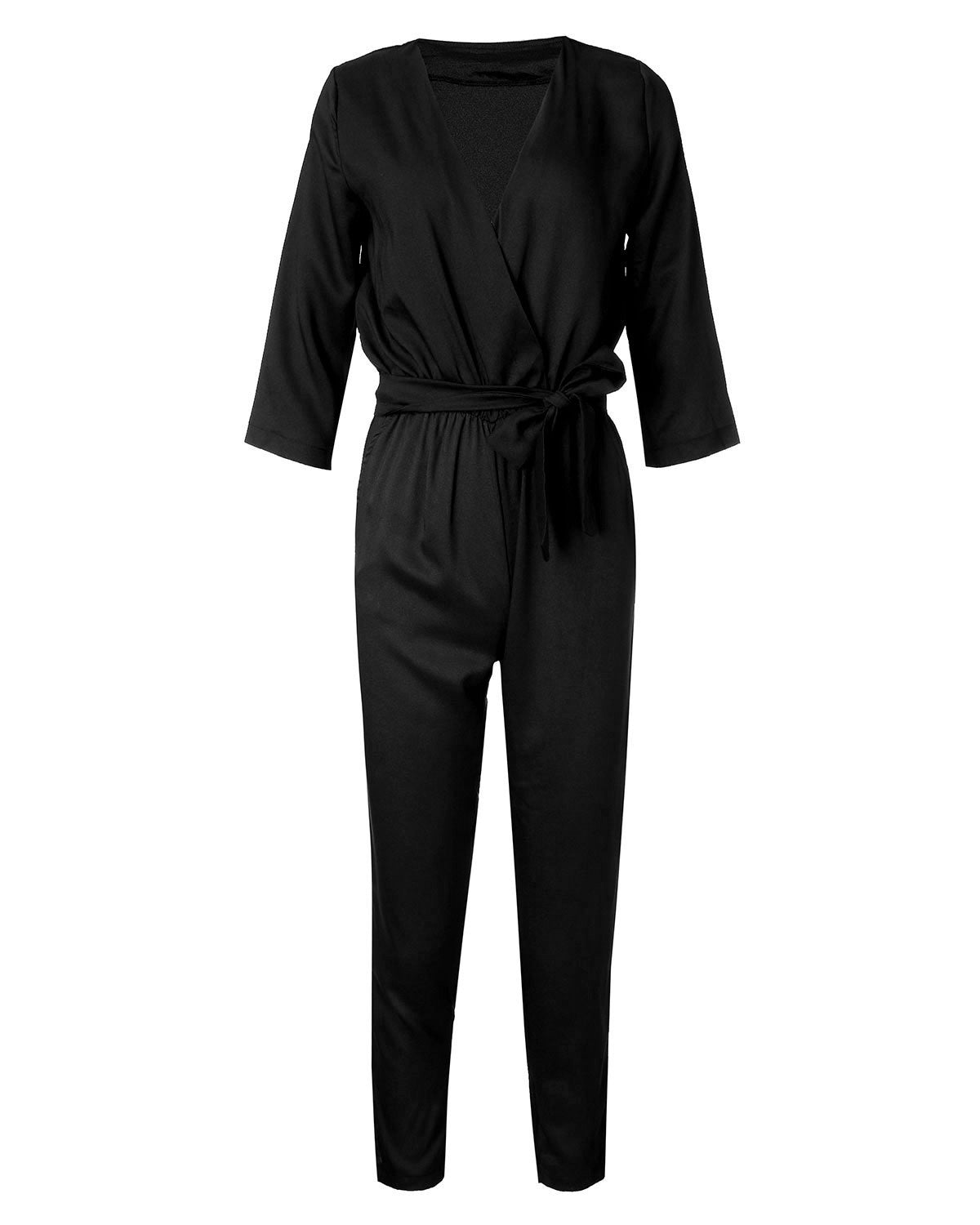 Fashion Women Jumpsuits Spring Autumn Solid Color Bodysuit Half Sleeve V Neck Casual Style Elegant Ladies Long Romper Overalls - CelebritystyleFashion.com.au online clothing shop australia