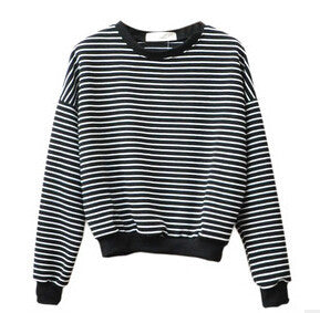 Fashion Hoodies for Women Harajuku Striped Sweatshirts Hoody Long Sleeve Hoodie Cotton Casual Black White Pullover Tops - CelebritystyleFashion.com.au online clothing shop australia