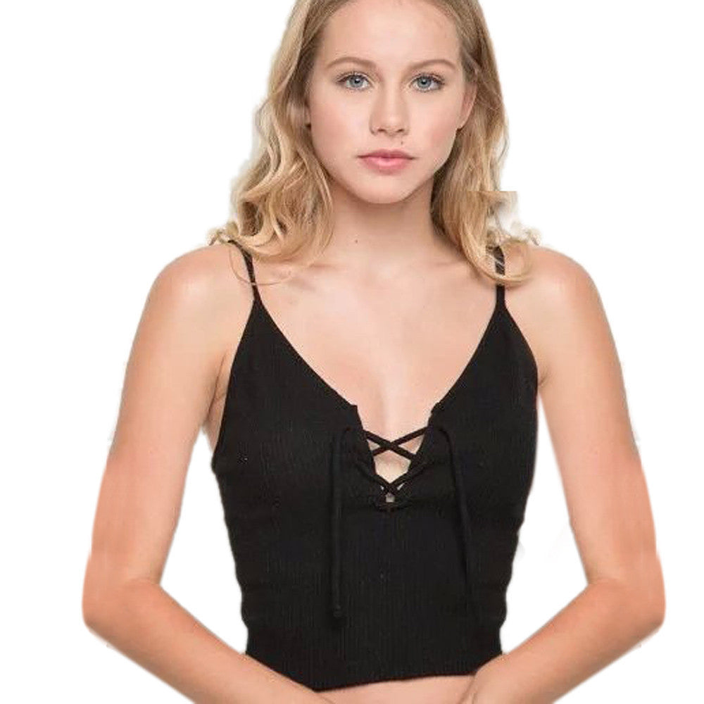 Slay women Harajuku front cross bandage strappy bustier crop top tank bralette brandy melville Camis Good-looking - CelebritystyleFashion.com.au online clothing shop australia