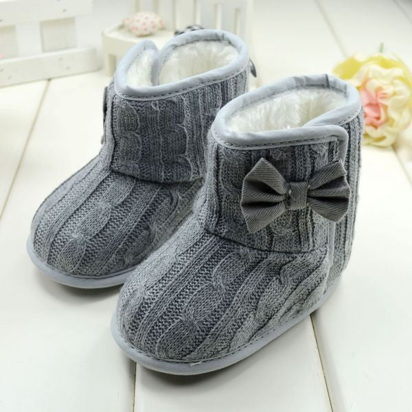 Baby Girl Boy Snow Boots Knit Bowknot Faux Fleece Soft Sole Kids Woolen Yam Knit Fur 3-18 Months - CelebritystyleFashion.com.au online clothing shop australia