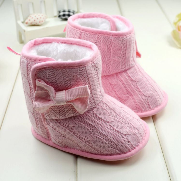 Baby Girl Boy Snow Boots Knit Bowknot Faux Fleece Soft Sole Kids Woolen Yam Knit Fur 3-18 Months - CelebritystyleFashion.com.au online clothing shop australia