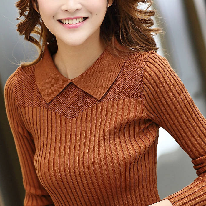 Autumn Winter Women Sweaters and Pullovers Peter Pan Hollow Out Solid Sudaderas Sueter Knitted Sweater Chandail Femme - CelebritystyleFashion.com.au online clothing shop australia