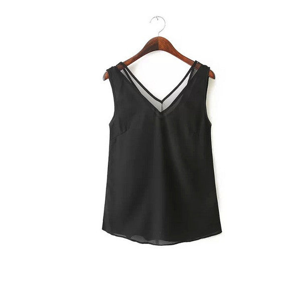 Summer Women Tank Tops Lace Mesh Patchwork Sexy V Neck Chiffon Shirts Black White Backless Camisole Blusas Plus Size S-4XL - CelebritystyleFashion.com.au online clothing shop australia