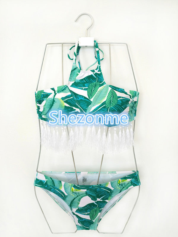 New Women Push Up Bikini Set Vintage Biquini Ruffled Swimsuit Sexy Print Swmwear Beach Swim Wear Bathing Suit with Cap 1835 - CelebritystyleFashion.com.au online clothing shop australia