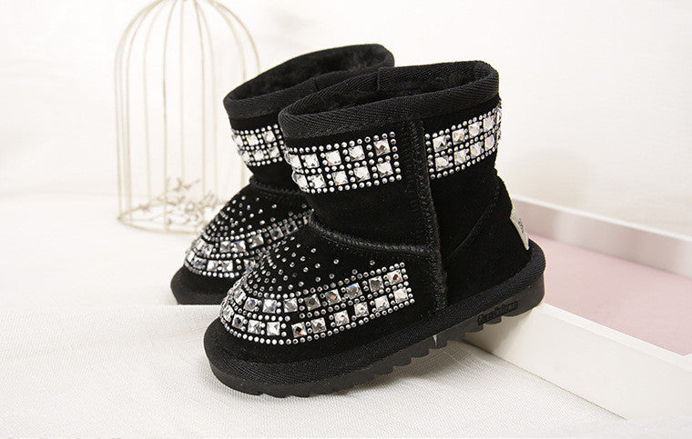 winter new children snow boots reihnstone kids leather boots warm shoes with fur princess baby girls ankle boots - CelebritystyleFashion.com.au online clothing shop australia