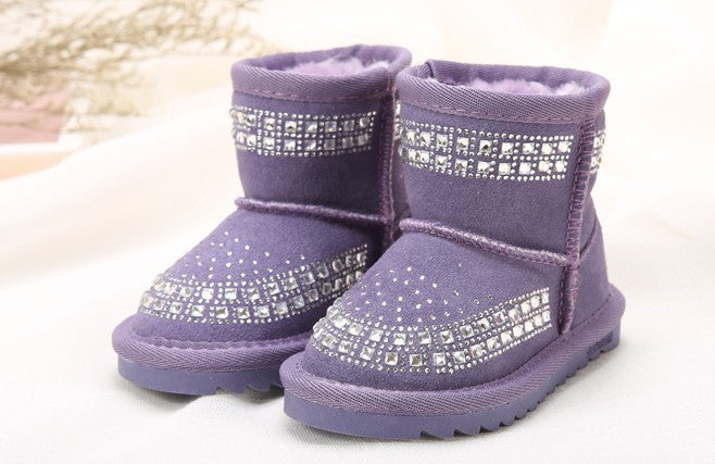 winter new children snow boots reihnstone kids leather boots warm shoes with fur princess baby girls ankle boots - CelebritystyleFashion.com.au online clothing shop australia