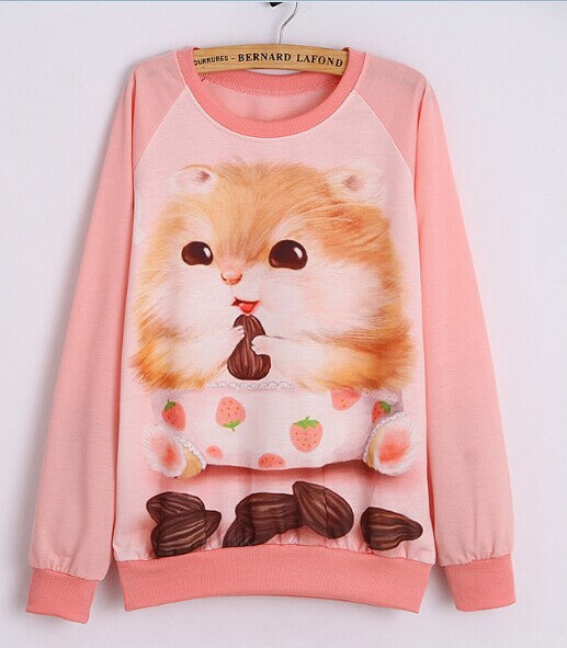 Hoody women Casual hoodies cat kiss fish print tracksuit long sleeve o neck letters sweatshirt for women Top - CelebritystyleFashion.com.au online clothing shop australia