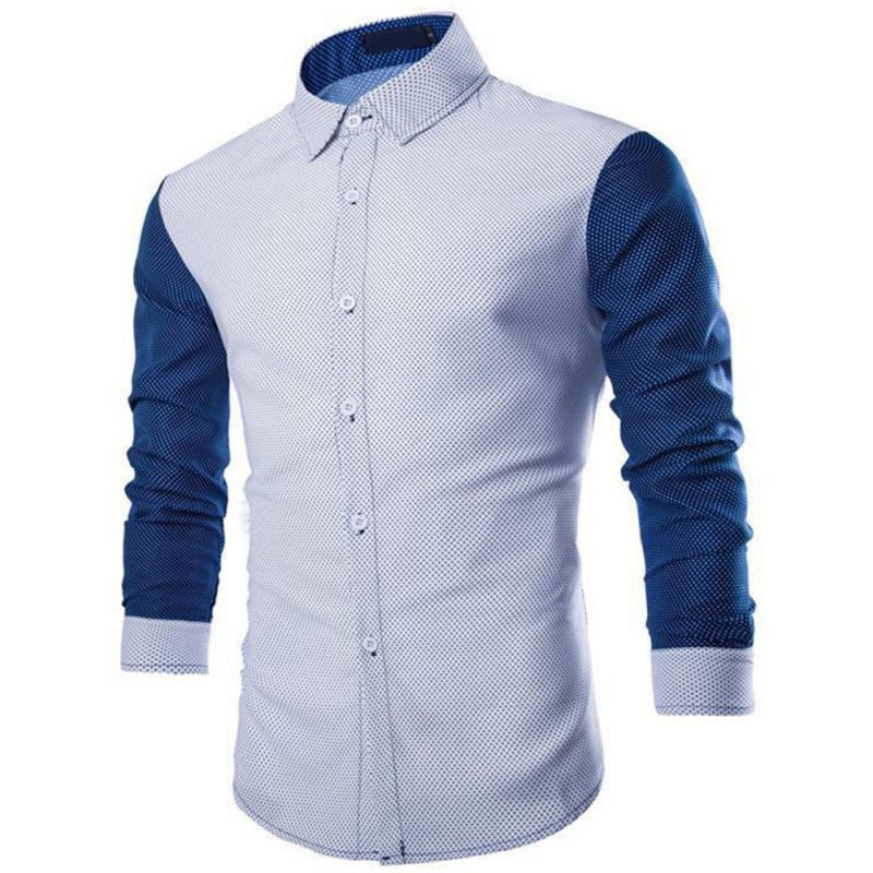 Men Long Sleeve Dots Shirt Color Match Business Slim Fit Shirts Tops M-XXL - CelebritystyleFashion.com.au online clothing shop australia