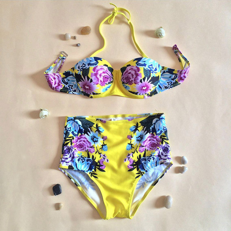 Sexy High Waist Swimwear Plus Size Vintage Floral Print Push Up Bikini Set Women Bathing Suit S-XL - CelebritystyleFashion.com.au online clothing shop australia