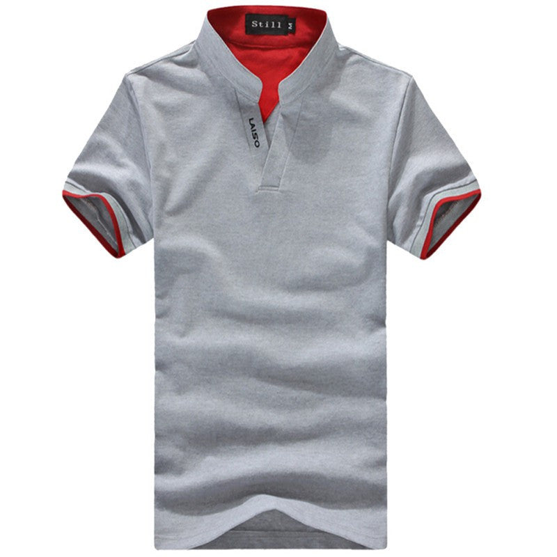 Classic Fashion Men Stand Collar T Shirt Short Sleeve Solid Color Tee T-shirt Size M-XXXL - CelebritystyleFashion.com.au online clothing shop australia