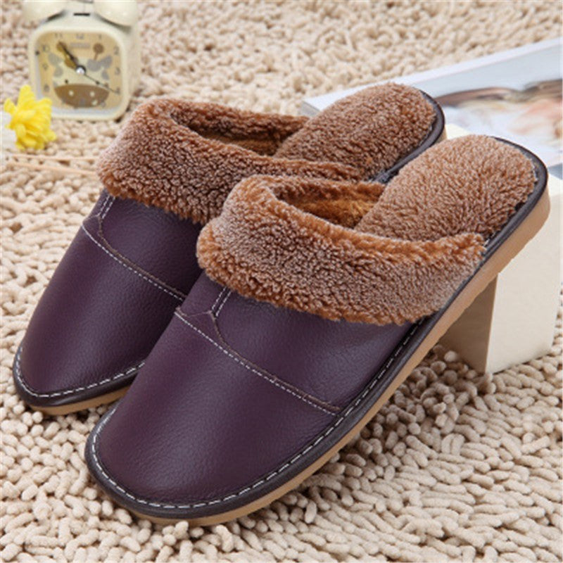 High Quality Winter Warm Home Slippers Couples Genuine Cow Leather Leisure Lamb Wool Cow Muscle Women Men Indoor Floor Slippers - CelebritystyleFashion.com.au online clothing shop australia