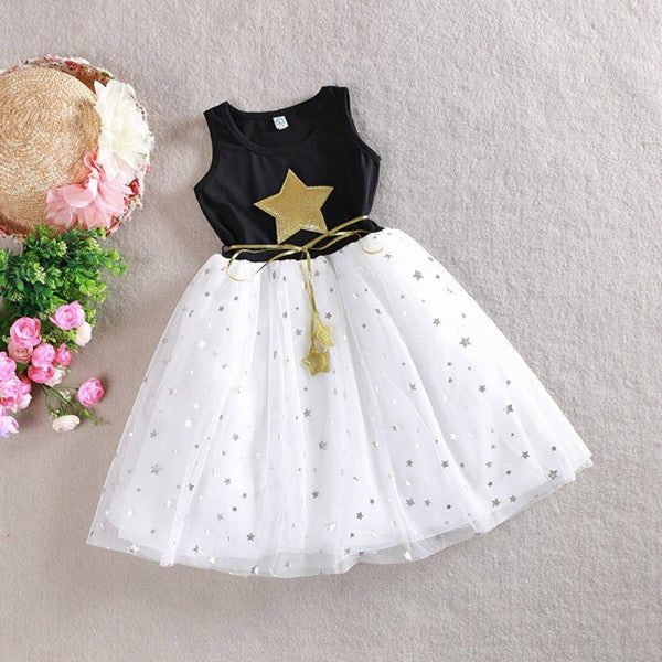 Children Kid Girls One Piece Dress Stars Sequins Tulle Bow Dress Tutu Dress - CelebritystyleFashion.com.au online clothing shop australia