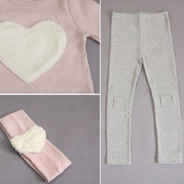 Toddler Girls Clothing Sets Baby Kids Heart Shirt Dress+Leggings+Headband Kids 3PCS Cotton Outfit 2--7Y - CelebritystyleFashion.com.au online clothing shop australia