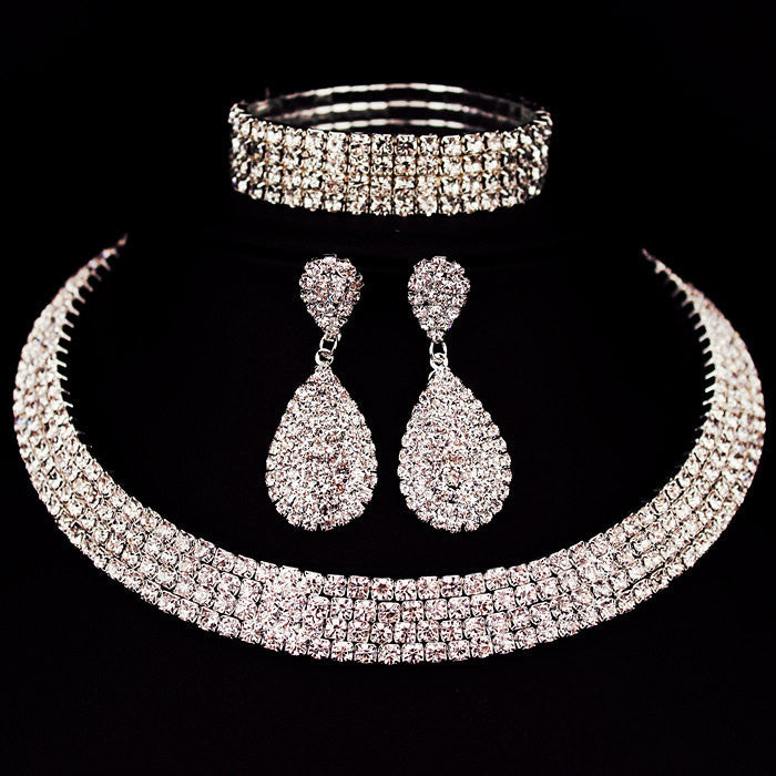Selling Bride Classic Rhinestone Crystal Choker Necklace Earrings and Bracelet Wedding Jewelry Sets Wedding Accessories X164 - CelebritystyleFashion.com.au online clothing shop australia