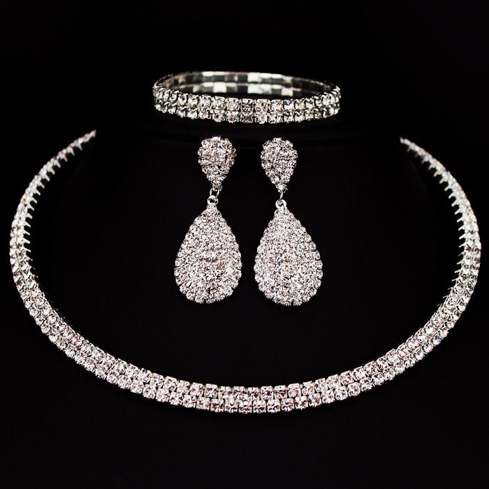 Selling Bride Classic Rhinestone Crystal Choker Necklace Earrings and Bracelet Wedding Jewelry Sets Wedding Accessories X164 - CelebritystyleFashion.com.au online clothing shop australia