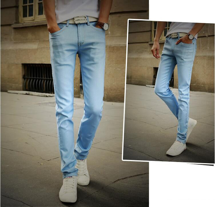 Men's Straight Elastic Waist Skinny Jeans Mid Waist Men's Slim Fit Jean Casual Pants 28-38 Size - CelebritystyleFashion.com.au online clothing shop australia