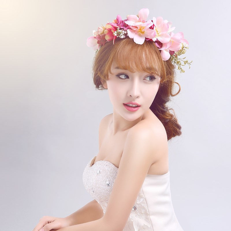 New Women Wedding Rose Flower Wreath headband Kids Party Floral garlands Ribbon Adjustable flower crown Hair Accessories - CelebritystyleFashion.com.au online clothing shop australia