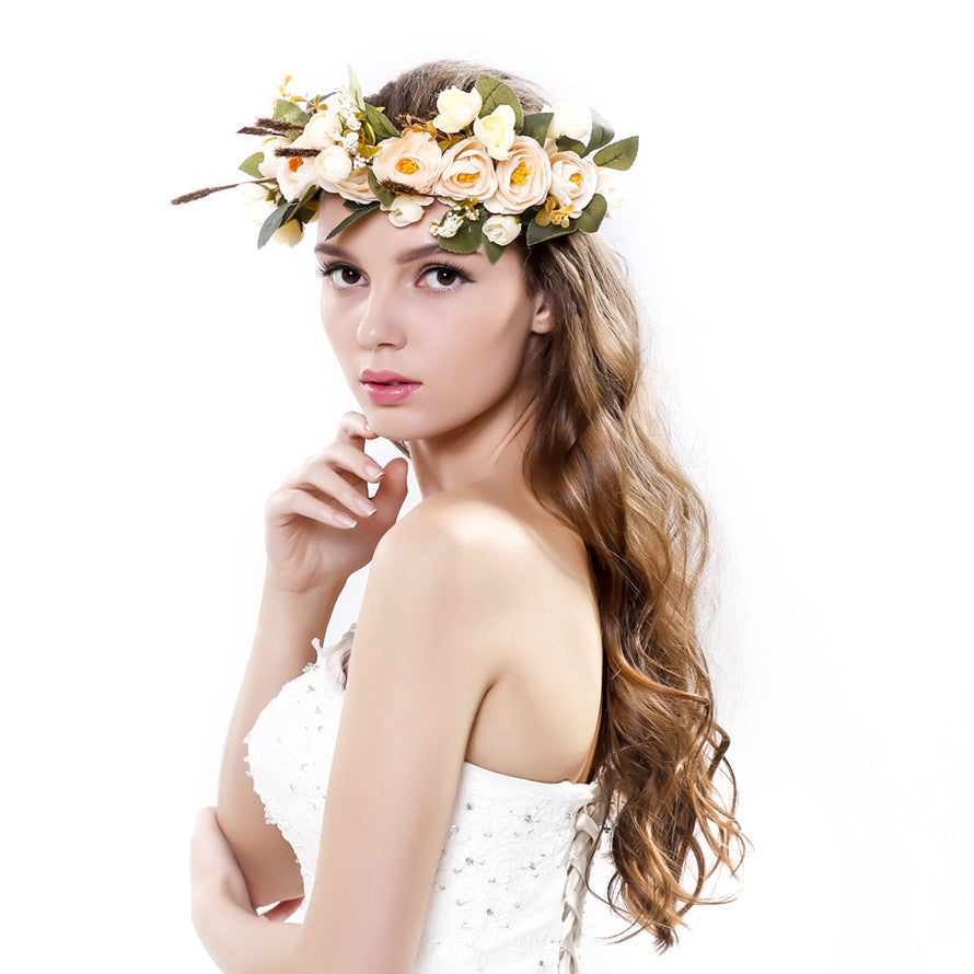 New Women Wedding Rose Flower Wreath headband Kids Party Floral garlands Ribbon Adjustable flower crown Hair Accessories - CelebritystyleFashion.com.au online clothing shop australia