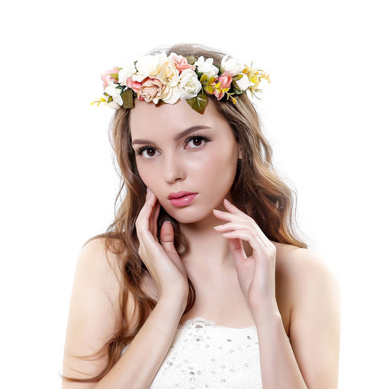 New Women Wedding Rose Flower Wreath headband Kids Party Floral garlands Ribbon Adjustable flower crown Hair Accessories - CelebritystyleFashion.com.au online clothing shop australia
