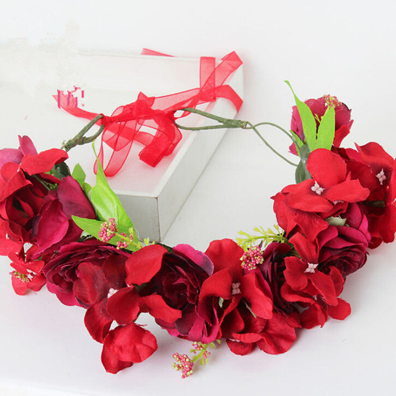New Women Wedding Rose Flower Wreath headband Kids Party Floral garlands Ribbon Adjustable flower crown Hair Accessories - CelebritystyleFashion.com.au online clothing shop australia