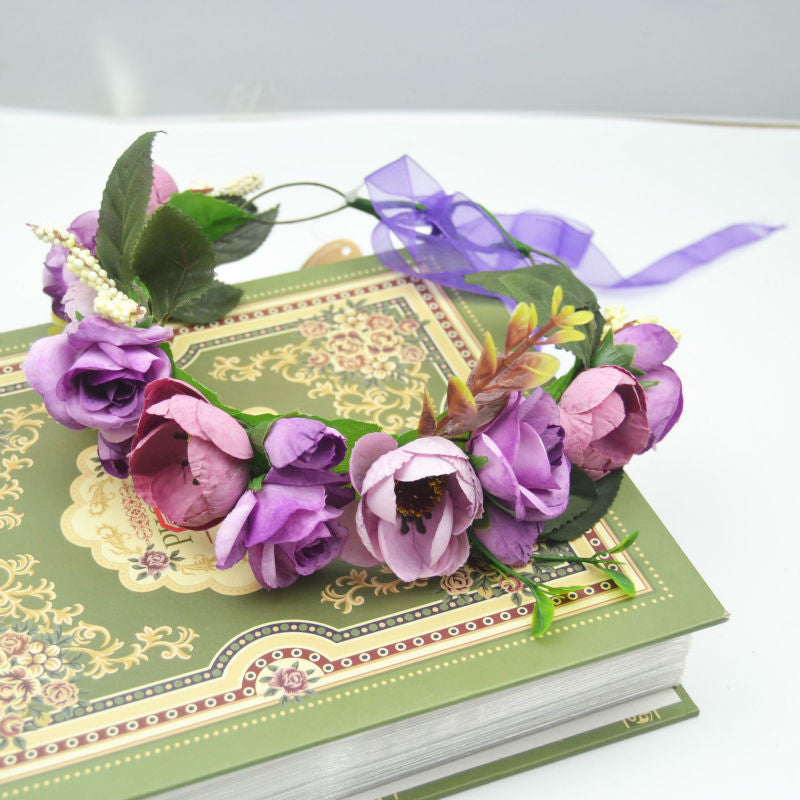 New Women Wedding Rose Flower Wreath headband Kids Party Floral garlands Ribbon Adjustable flower crown Hair Accessories - CelebritystyleFashion.com.au online clothing shop australia