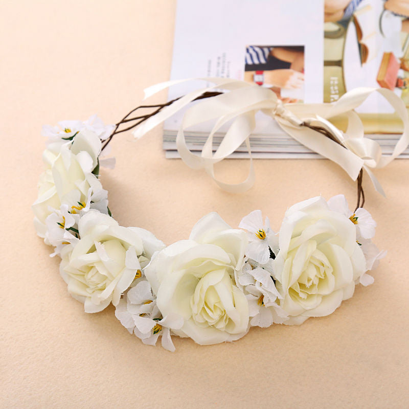 New Women Wedding Rose Flower Wreath headband Kids Party Floral garlands Ribbon Adjustable flower crown Hair Accessories - CelebritystyleFashion.com.au online clothing shop australia