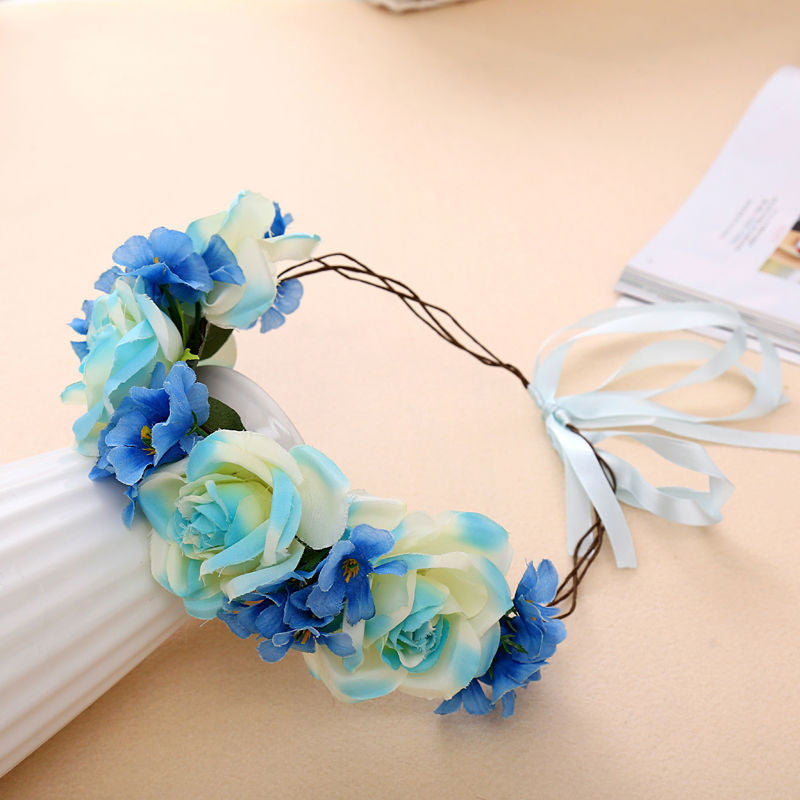New Women Wedding Rose Flower Wreath headband Kids Party Floral garlands Ribbon Adjustable flower crown Hair Accessories - CelebritystyleFashion.com.au online clothing shop australia