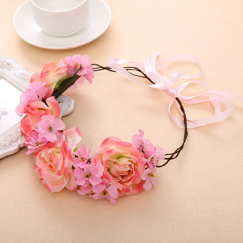 New Women Wedding Rose Flower Wreath headband Kids Party Floral garlands Ribbon Adjustable flower crown Hair Accessories - CelebritystyleFashion.com.au online clothing shop australia