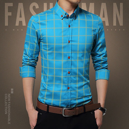 New Plaid Shirt Men Fashion Casual Long Sleeve Turn-Down Slim Fit Shirt Men High Quality Cotton Mens Dress Shirts Men Clothes - CelebritystyleFashion.com.au online clothing shop australia