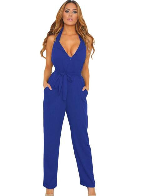 Jumpsuit Long Pants Women Rompers Sleeveless 2XL V-neck Belt Solid Sexy Night Club Elegant Slim Jumpsuits Overalls - CelebritystyleFashion.com.au online clothing shop australia