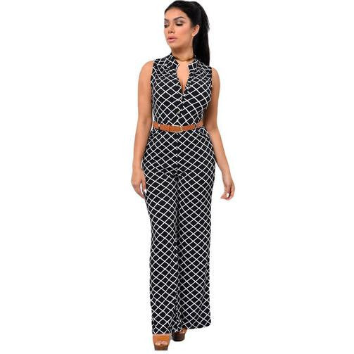 Jumpsuit Long Pants Women Rompers Sleeveless 2XL V-neck Belt Solid Sexy Night Club Elegant Slim Jumpsuits Overalls - CelebritystyleFashion.com.au online clothing shop australia