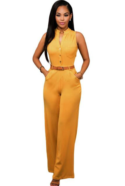 Jumpsuit Long Pants Women Rompers Sleeveless 2XL V-neck Belt Solid Sexy Night Club Elegant Slim Jumpsuits Overalls - CelebritystyleFashion.com.au online clothing shop australia