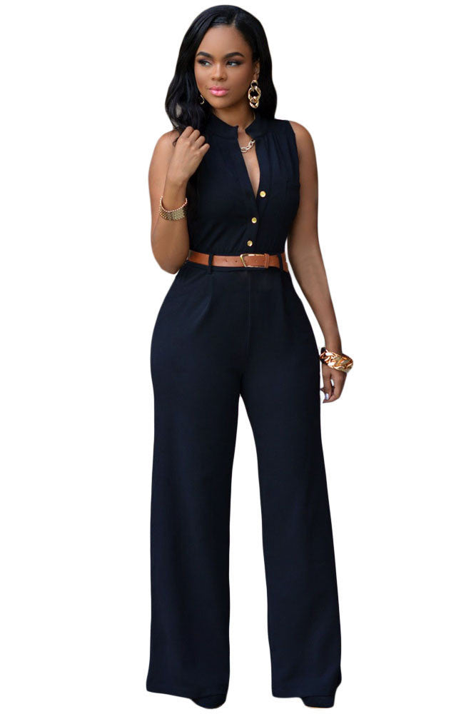 Jumpsuit Long Pants Women Rompers Sleeveless 2XL V-neck Belt Solid Sexy Night Club Elegant Slim Jumpsuits Overalls - CelebritystyleFashion.com.au online clothing shop australia