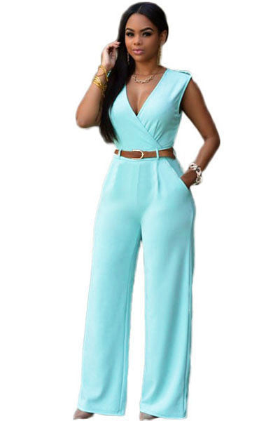 Jumpsuit Long Pants Women Rompers Sleeveless 2XL V-neck Belt Solid Sexy Night Club Elegant Slim Jumpsuits Overalls - CelebritystyleFashion.com.au online clothing shop australia