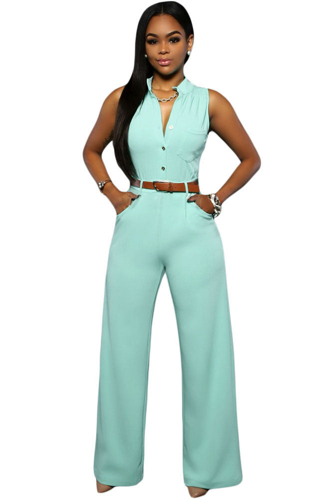 Jumpsuit Long Pants Women Rompers Sleeveless 2XL V-neck Belt Solid Sexy Night Club Elegant Slim Jumpsuits Overalls - CelebritystyleFashion.com.au online clothing shop australia