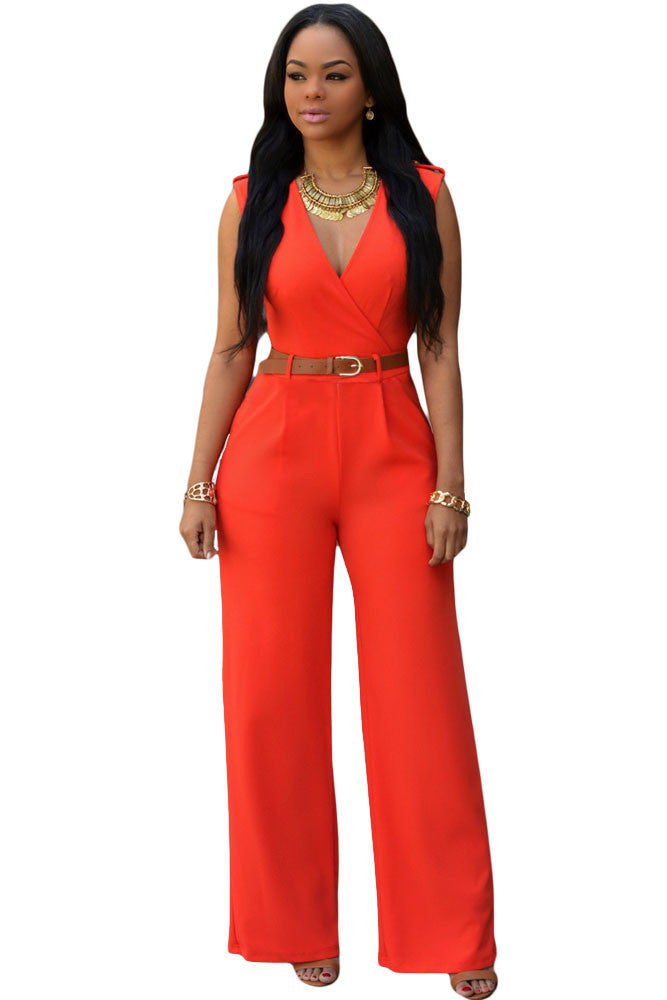 Jumpsuit Long Pants Women Rompers Sleeveless 2XL V-neck Belt Solid Sexy Night Club Elegant Slim Jumpsuits Overalls - CelebritystyleFashion.com.au online clothing shop australia