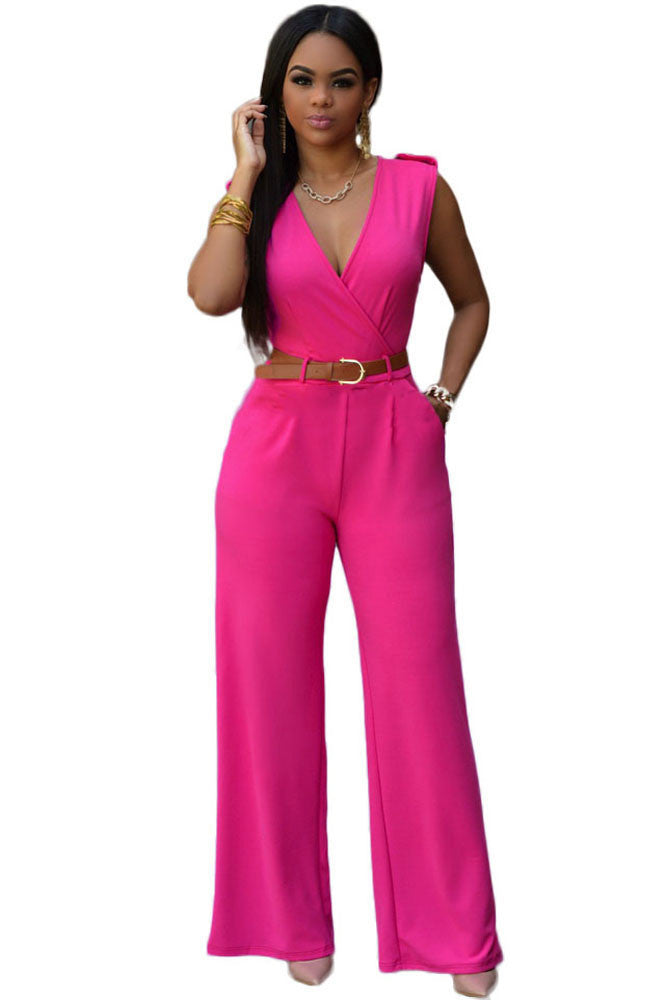 Jumpsuit Long Pants Women Rompers Sleeveless 2XL V-neck Belt Solid Sexy Night Club Elegant Slim Jumpsuits Overalls - CelebritystyleFashion.com.au online clothing shop australia