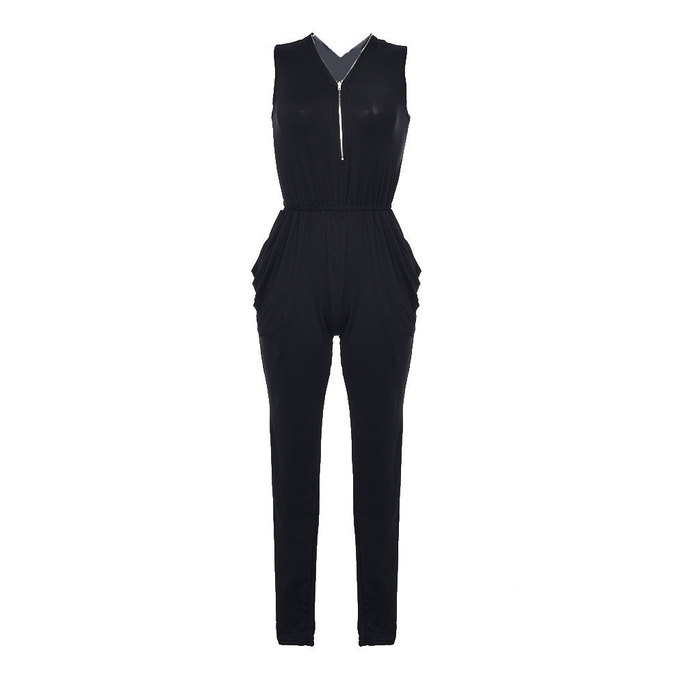 Sexy Long Black Rompers Womens Jumpsuit For Women Overalls Sleeveless Plus Size Bodycon Jumpsuit V Neck Suits Bodysuit Zipper - CelebritystyleFashion.com.au online clothing shop australia