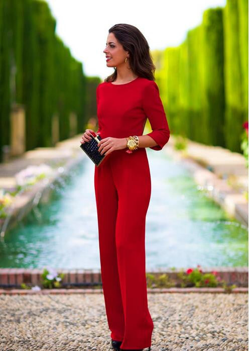 Long Jumpsuits Red Maxi bodysuit Overalls Backless Women Jumpsuits lad