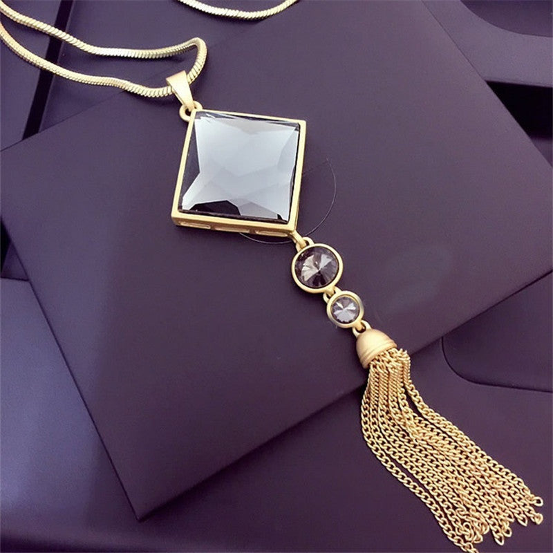 Lemon Value New Charms 18K Gold Tassels Long Necklace Vintage Punk Triangle Crystal Pendant Necklaces Women Jewelry Gift TP041 - CelebritystyleFashion.com.au online clothing shop australia