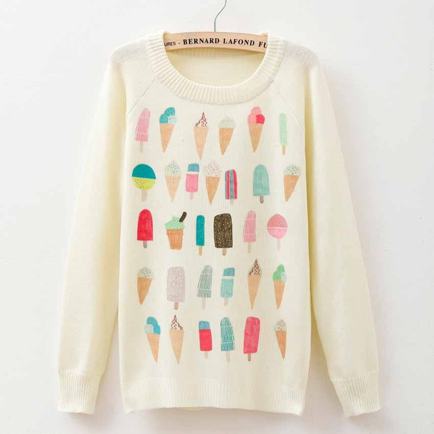Cat party print Harajuku Wool Blend Brand Knitwear Sweaters Women's Pullover O-neck Long Sleeve fashion Slim Knitted Clothing - CelebritystyleFashion.com.au online clothing shop australia
